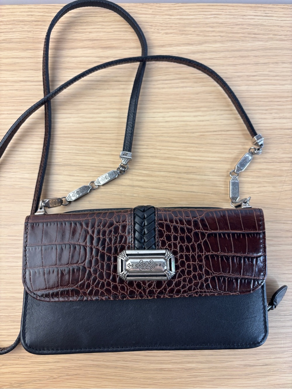 Vintage‎ Brighton Black/Brown Leather Crossbody Wallet Organizer